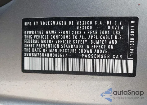 2024 Volkswagen Jetta 1.5T Sport from USA, damaged, VIN 3VWBM7BU4RM082537